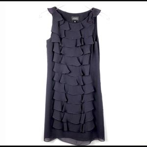 Adrianna Papell Black Ruffle Front Shift Dress